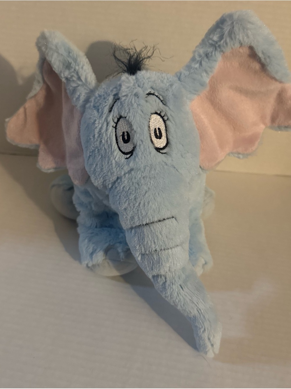 Soft Blue Elephant Plush with Pink Ears - Kids Snuggle Buddy